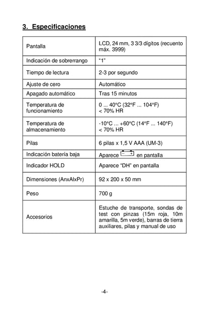 Medidor Digital de Tierra Peaktech P2700 , 0-2000Ω, CAT III 1000V MARCA PEAKTECH