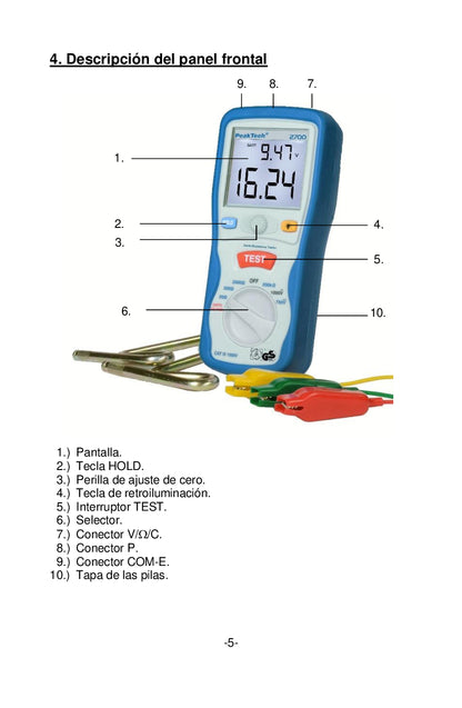 Medidor Digital de Tierra Peaktech P2700 , 0-2000Ω, CAT III 1000V MARCA PEAKTECH