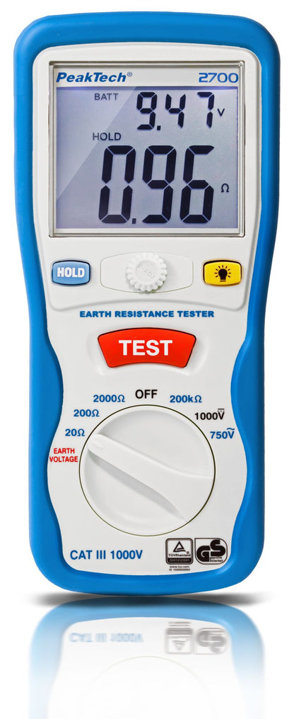 Medidor Digital de Tierra Peaktech P2700 , 0-2000Ω, CAT III 1000V MARCA PEAKTECH