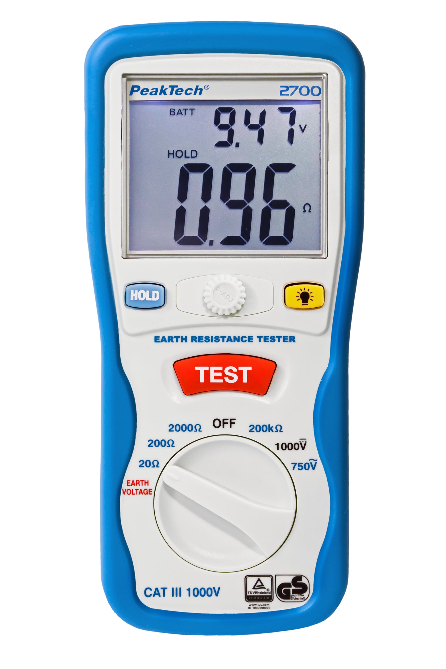 Medidor Digital de Tierra Peaktech P2700 , 0-2000Ω, CAT III 1000V MARCA PEAKTECH