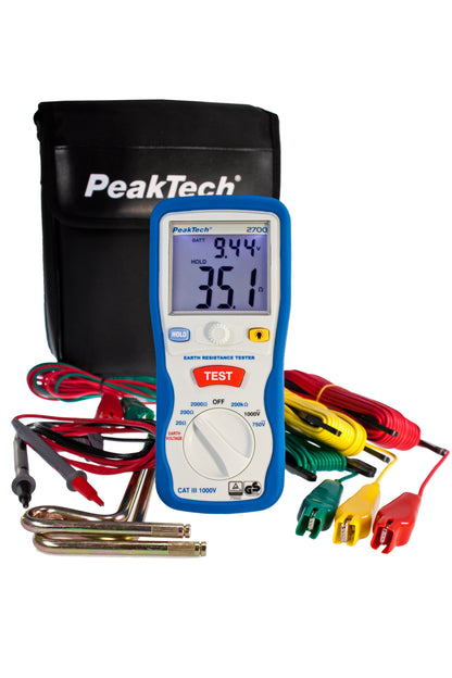 Medidor Digital de Tierra Peaktech P2700 , 0-2000Ω, CAT III 1000V MARCA PEAKTECH